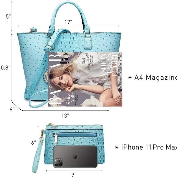 Women Satchel Handbag Faux Leather Tote with Matching Clutch and Tassel - Picture 4 of 6